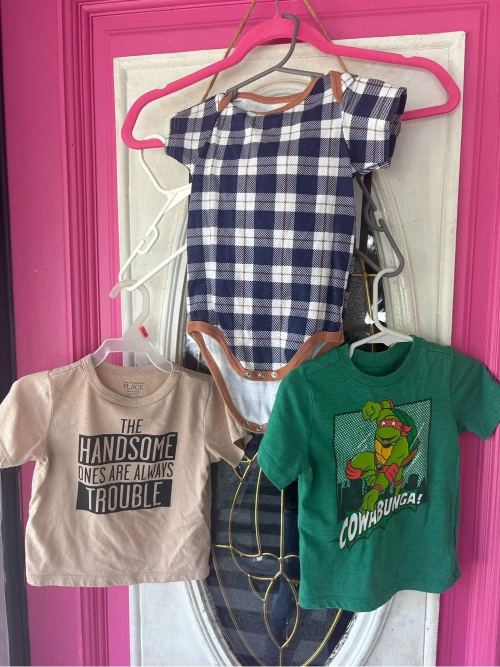 The Children's Place Navy & White Plaid Short-Sleeve Bodysuit with Brown Trim